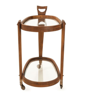 Carrito de Té Moderno de Madera con Ruedas, Carrito de Bebidas con Estante de Vidrio, Soporte para Bebidas para Sala de Estar u Hotel - Product Image 1