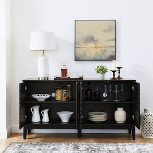 Buffet de style farmhouse à 60,5 pouces avec étagères réglables, motif géométrique moderne du milieu du siècle, avec rangement - Product Image 3