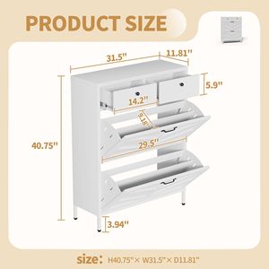 Scarpiera Bianca Sottile Autoportante in Metallo con 2 Cassetti Ribaltabili 80 cm L x 103 cm H - Product Image 4