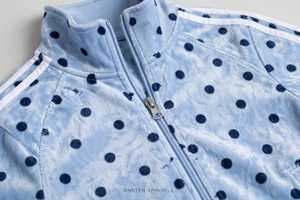 Conjunto Deportivo de 2 Piezas para Mujer, Azul Claro, Estampado de Lunares, Estilo Y2K, Chaqueta con Cierre y Cuello Alto, Pantalones Anchos de Poliéster/Algodón Ligero - Product Image 4