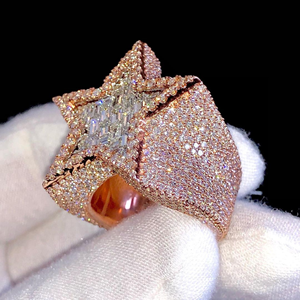 Baguette Star Lab Diamond Hip Hop Ring 18K Gold Plated 925 Silver Iced Out Celestial Statement Band Unisex Bling - Product Image 2