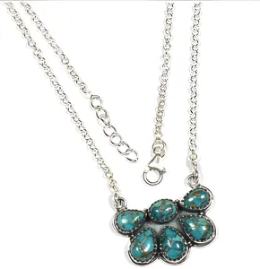 Collar con Colgante de Plata de Ley 925 con Turquesa Azul Cobre, Estilo Bohemia, para Uso Diario de Mujeres - Product Image 1