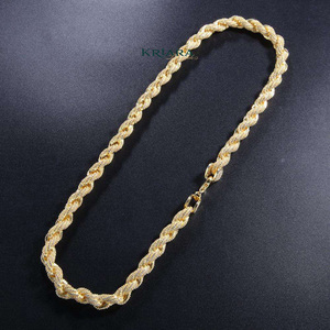 S925 Gold Plated <b>Rope</b> <b>Chain</b> Necklace With Moissanite Micro Pave Round Brilliant Cut Luxury Unisex Party Jewelry - Product Image 3