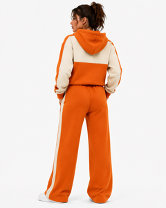 Ensemble de survêtement à capuche color block pour femme avec pantalon large à rayures latérales, logo personnalisé, vêtements en gros, coupe décontractée, hiver automne - Product Image 2