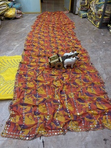 Stylish Women's Yellow <b>Orange</b> Printed <b>Saree</b> With Embroidery And Mirror Work Traditional Indian Wedding And Party Wear - Product Image 4
