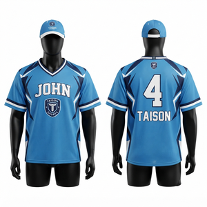 Camiseta de Lacrosse para Hombre, Premium, 180 GSM, Transpirable, Absorbe la Humedad, Poliéster Interlock, Azul Cielo, Azul Marino, Blanco, Panel con Logotipo Personalizado del Equipo - Product Image 1