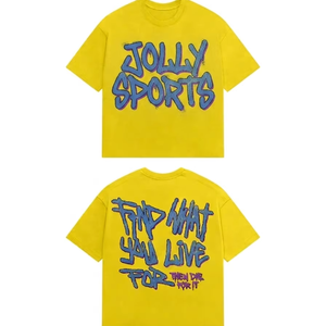 T-shirt 100% coton pour homme, coupe ample, imprimé, surdimensionné, 240 GSM, coton jaune, impression graffiti, logo personnalisé. - Product Image 1
