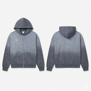 เสื้อฮู้ดดี้ผ้าฝ้ายหนานุ่มสำหรับผู้ชาย ประดับเพชรเทียม สไตล์สตรีทแวร์ ซิปหน้า ลายดาว รับผลิตแบบ OEM แบรนด์ส่วนตัว - Product Image 4
