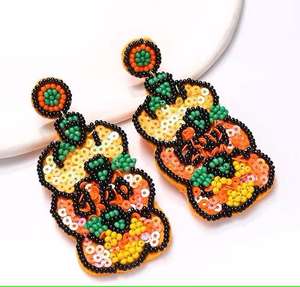 Boucles d'oreilles pendantes vintage brodées en gros pour Halloween, Noël, le réveillon du Nouvel An et les événements chrétiens, motif en forme de crochet - Product Image 3