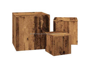 Solid Wood <b>Rustic</b> Modern Cube Coffee <b>Table</b> <b>Set</b> with Nesting Side <b>Tables</b> Natural Wood Block Design Storage Features Metal Handles - Product Image 4
