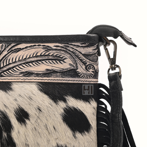 Trendy Cowhide Fur Leather Crossbody Bag | Western <b>Fringe</b> Shoulder Purse | Handmade Custom Zipper Handbag - Product Image 5