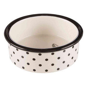 Ciotola per Animali Domestici in Ceramica 0,3l 12 Cm Bianca con Pois Neri - Product Image 1
