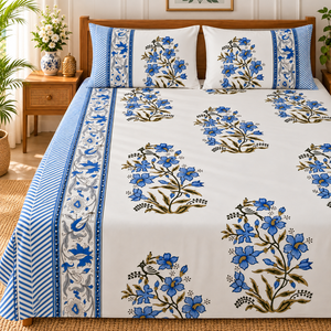 Juego de sábanas de algodón con estampado floral azul, tela suave, colección de ropa de cama para dormitorio, hogar, hotel, habitación de huéspedes, suministro al por mayor - Product Image 1