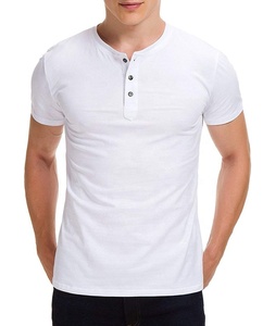 T-shirt Henley à manches courtes en coton blanc uni pour homme, coupe ajustée, avec poche, style décontracté - Product Image 4