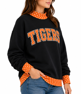 OEM Custom <b>Mock</b> <b>Neck</b> Oversized Sweatshirt Women Gingham Patchwork Letter Applique Embroidery Warm Winter Casual Pullover <b>Top</b> - Product Image 4