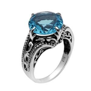 Anneaux en argent sterling 925 avec topaze bleue naturelle, bijoux classiques pour mariage et fiançailles, à porter tous les jours, cadeau d'anniversaire, unisexe - Product Image 5