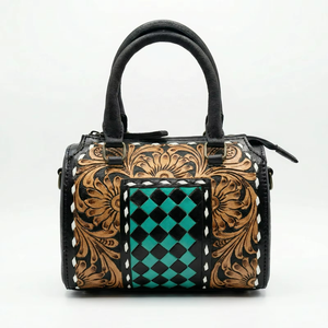 กระเป๋าหนังแท้ 100% สำหรับผู้หญิง รุ่นมินิ สปีดดี้ ดัฟเฟิล สำหรับใส่ของใช้เดินทาง ลายดอกไม้แกะสลักแบบเพชรลายตาราง - Product Image 5