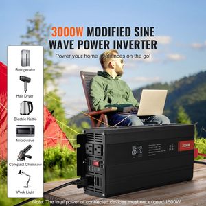 Inverter di Potenza a Onda Sinusoidale Modificata da 3000 Watt, da DC 12V a AC 120V con Display LCD, 3 Prese AC, 2 USB e 1 Porta Type-C - Product Image 2