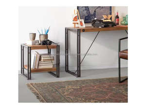 Table basse industrielle en bois de manguier massif avec cadre métallique, étagère en bois moderne à 2 niveaux pour salon et chambre 2026 - Product Image 3