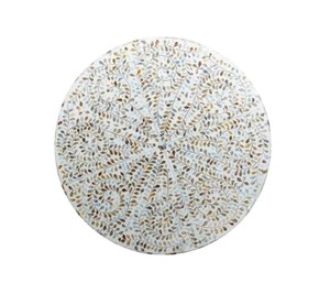 Handcrafted Modern <b>Round</b> Mother of Pearl Inlay Coffee <b>Table</b> with <b>Gold</b> Metal Base White Floral Mosaic Design for Home & Hotel Use - Product Image 2