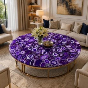 Handmade Purple Agate Stone Modern Round Coffee <b>Table</b> Luxury Eco-Friendly Furniture for Home Hotel Interior Anniversary - Product Image 3