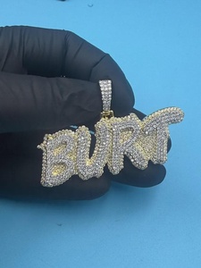 Colgante de letra con incrustaciones completas de moissanita micro pavé, de Plata de ley 925 y Oro laminado de 18K, estilo Hip Hop, Unisex - Product Image 4