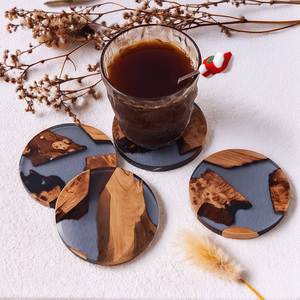 Modern Wooden And Resin <b>Table</b> Coasters With Durable Finish And Natural Artistic Pattern For Premium Drink <b>Protection</b> - Product Image 1