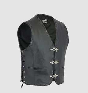 Chaleco de cuero clásico negro para hombre, estilo motociclista, sin mangas, tallas S a 3XL - Product Image 1