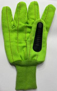 Gants de protection anti-choc en coton cordonné haute visibilité, gants de sécurité anti-choc verts, gants à double paume cordonnée haute visibilité verts - Product Image 5