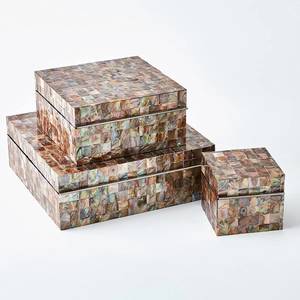 Handcrafted Mother Of Pearl Mosaic Jewelry Box Set Square Stackable Storage <b>Boxes</b> For Bedroom Decorative <b>Trinket</b> Organizer - Product Image 5