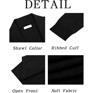 Cárdigan de punto 100% algodón para hombre, cuello chal, frente abierto, tela suave, manga larga, para otoño - Product Image 6