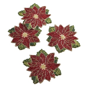 Blue & <b>White</b> Beaded Handcraft 4 Set Embroidery <b>Coaster</b> Premium Stylish Cute Statement & Luxury Traditional By Hiba Enterprises - Product Image 4