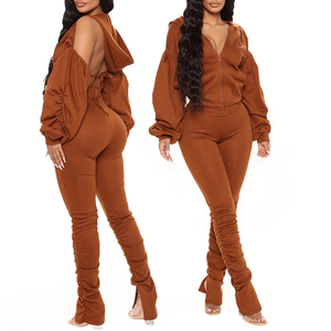 Women Solid Color Zipper Front <b>Tracksuit</b> Full Sleeve V-Neck Casual Jogger Set Stretchy Skinny Fit Autumn Wear - Product Image 2