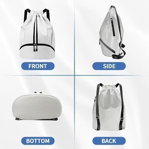 White 600D <b>Drawstring</b> <b>Backpack</b> with Zippered Pocket 18.5x12.5x5.9 Inches for Sports Gear and Daily Use - Product Image 6