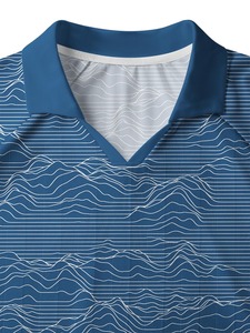 Men's Blue V-Neck Short Sleeve Tennis Shirt With Wave Pattern Moisture Wicking <b>Polyester</b> Regular Fit All Seasons Wear - Product Image 4
