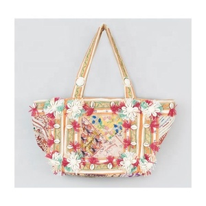 Grand centre imprimé floral merveilleuses arrivées GOTS Eco coton sac à provisions pliant paquet réutilisable toile pli pochette fourre-tout - Product Image 2