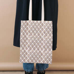 Bolsa de Mano Tipo Tote con Estampado de Bloques de Diseño, Mezcla de Algodón, Elegante, para Llevar al Hombro, Bolsas de Compras con Estampado de Bloques - Product Image 1