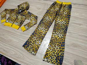Custom Wide Leg Pants For Women Autumn/Spring Terry Cotton Casual Loose <b>Leopard</b> Sublimation Design Jogger Trousers Pants - Product Image 3
