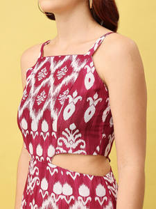 Vestido Midi Elegante y Moderno para Mujer, Estampado Étnico, Corte Evase, con Cordones, Escote sin Tirantes, Formal, de Lujo, Modesto, Verano, Georgette - Product Image 3