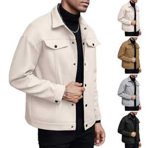 Inland Industries Men's Casual Denim Shirt Jacket Turn-down Collar <b>Button</b> Closure Solid Color Autumn Wear Regular Fit Anti - Product Image 1