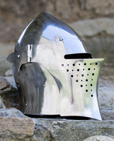 Casco Templario Medieval con Visera Barbuta Armor Casco Griego Plata Acabado Históricamente Recreación Casco Armadura Traje