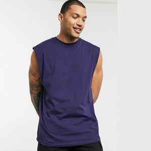 Men's Navy Blue Sleeveless Tank Top O-Neck Solid Color Casual Knitted Cotton Muscle Shirt - Product Image 4