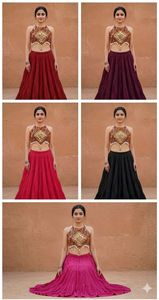 Halter Neck Mirror Work Blouse With Rayon Ghaghra Kodi Lace Backless Design Navratri Festival Wear Pair Set - Product Image 5