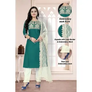 PANTALÓN TOP DE TRABAJO BORDADO ALGODÓN DE DISEÑADOR CON DUPATTA SKY - Product Image 1