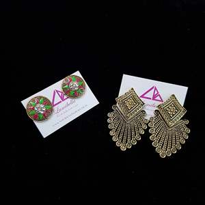Combo 4 Vintage Designer Hoop Earrings-German Silver with Zircon and Pearl 14K/18K Gold Plated - Product Image 1