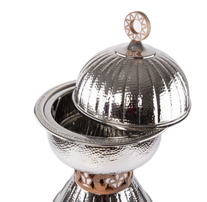 Plat à réchaud en métal martelé argenté de qualité supérieure avec couvercle en dôme, chauffe-plats, équipement de service pour buffets, hôtels et événements de restauration - Product Image 4