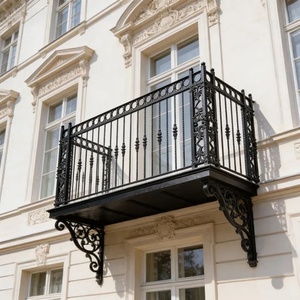Traditional Victorian <b>Wall</b>-<b>Mounted</b> Wrought Iron Pipe Balcony Railing; Rust-Resistant Security Anti-theft Easy Assemble for - Product Image 6