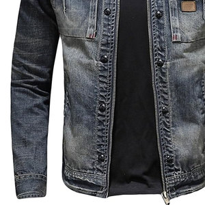 เสื้อแจ็คเก็ตยีนส์ทรงสลิมฟิตสไตล์คลาสสิกสำหรับผู้ชาย แจ็คเก็ตยีนส์แบบวินเทจขาดๆ แต่งซิป สไตล์ลำลอง เหมาะสำหรับขี่มอเตอร์ไซค์  ทันสมัย - Product Image 3