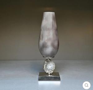 Modern Metal Table Lamp with Gray Glass Cylindrical Shade <b>Decorative</b> <b>Lighting</b> Large Size - Product Image 1