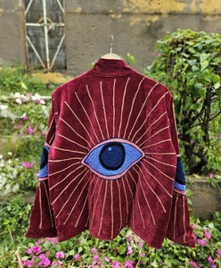 Indian Handmade Suzani Embroidery Velvet <b>Reversible</b> Cotton Robe Floral Pattern V-neck Full-Length Women's <b>Coat</b> - Product Image 3
